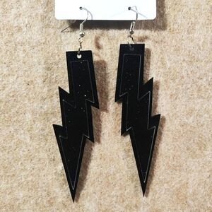Fashion Jewelry Black Lightning Bolt Dangle Earrings